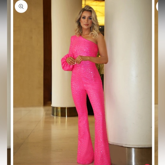 Debbie Carroll Hot Pink sequin Jumpsuit - Picture 1 of 5